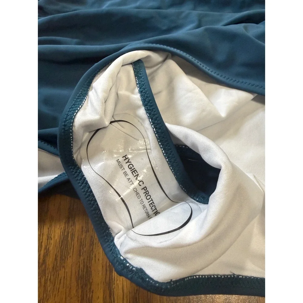 Unbranded One Piece Swimsuit Womens Medium Teal Blue Ruched Halter Wrap Front